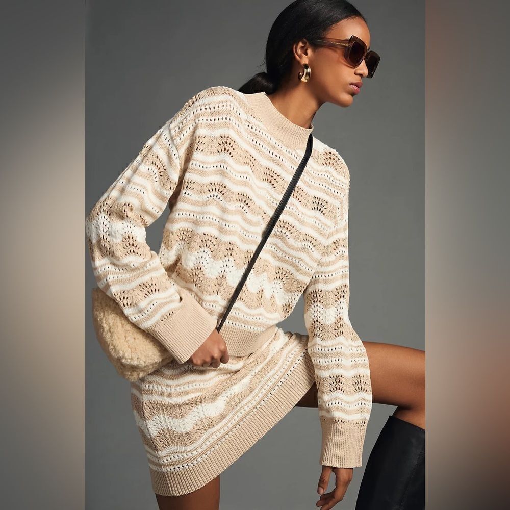Anthropologie Pointelle Sweater Skirt Set NWT
